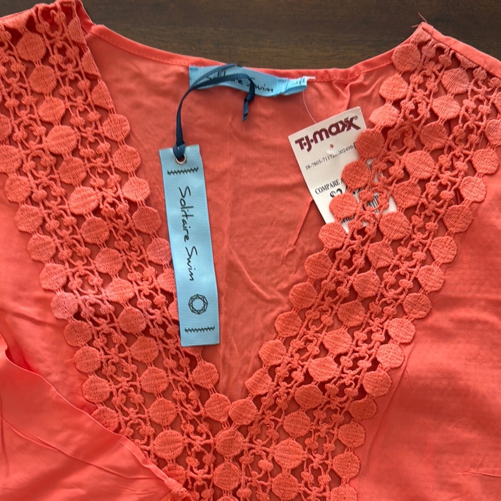 Solitaire Swim Coral Crochet Detail Top